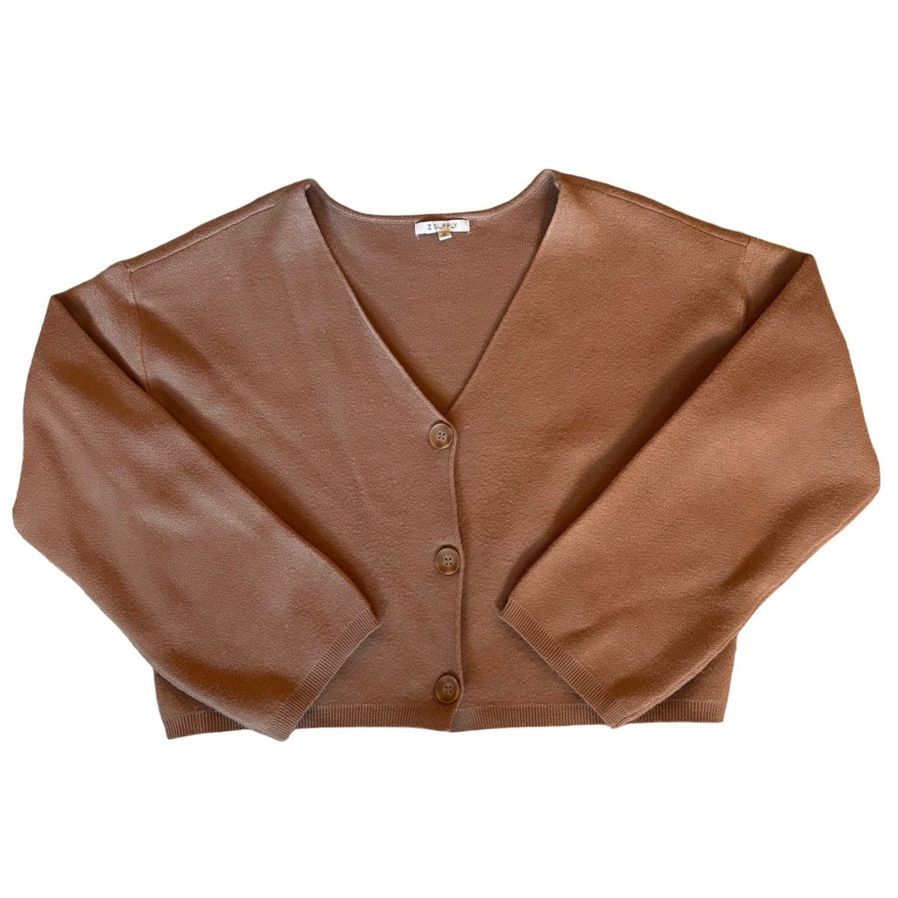 Z Supply Women’s Estelle Cropped Button Down Cardigan Sweater Camel Size M